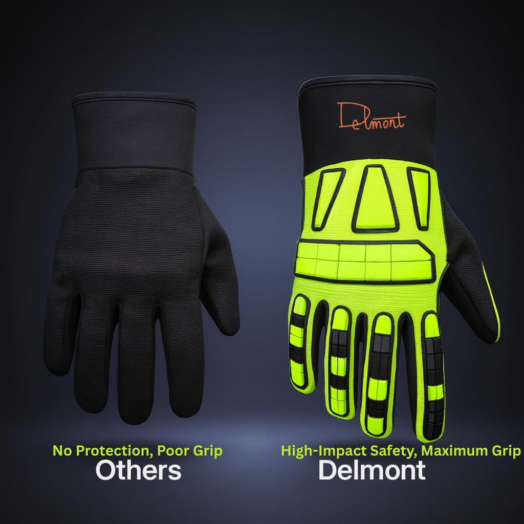 Delmont High Impact Work Gloves for Men – Impact Resistant Safety Gloves, High Visibility Anti-Vibration Mechanic Work Gloves