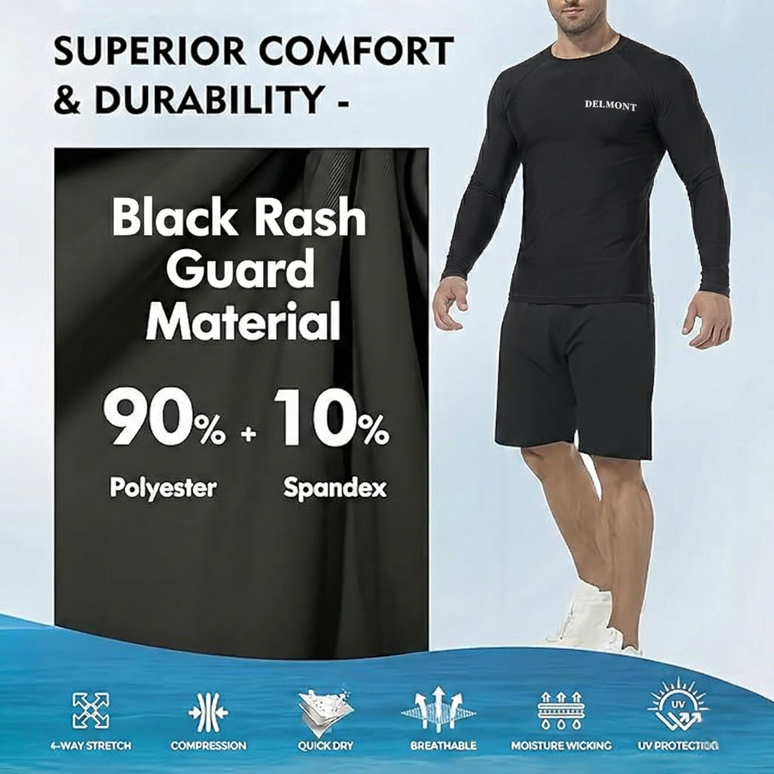 Delmont Men’s BJJ Rash Guard Long Sleeve Compression Fit No Gi Jiu Jitsu Shirt,