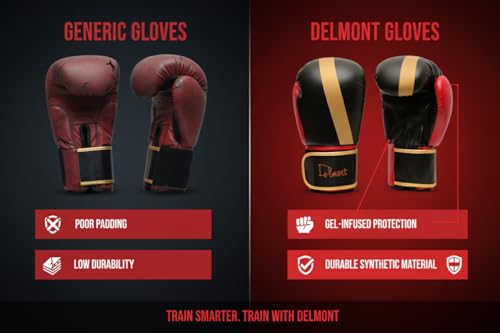 Delmont Boxing Gloves for Men and Women - Heavy Bag, Kickboxing, Sparring & Training Gloves with Multi-Layer Padding, Wrist Support & Breathable Lining
