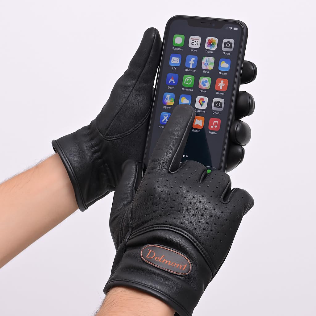 Delmont Tactical Gloves Black Leather, Stealth Operator Strike Patrol Protective Knuckle Motorcycle Gloves for Men & Women, Airsoft Shooting Training Riding Biking Sports Impact Resistant Grip