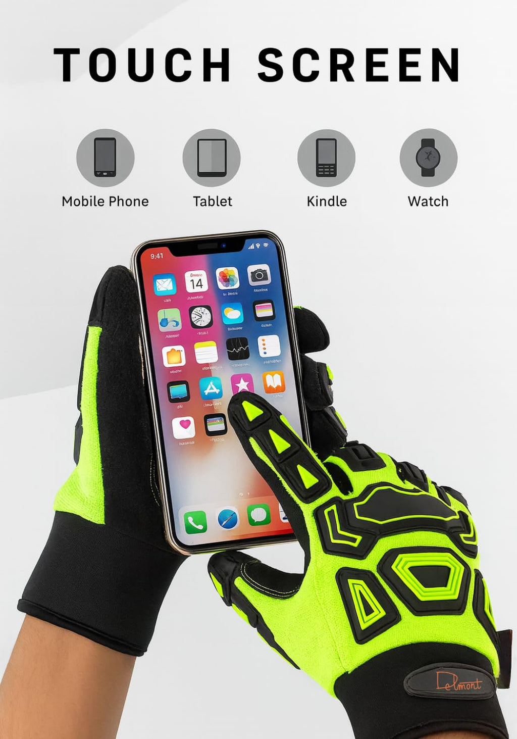 Delmont High Impact Work Gloves for Men – Impact Resistant Safety Gloves, High Visibility Anti-Vibration Mechanic Work Gloves