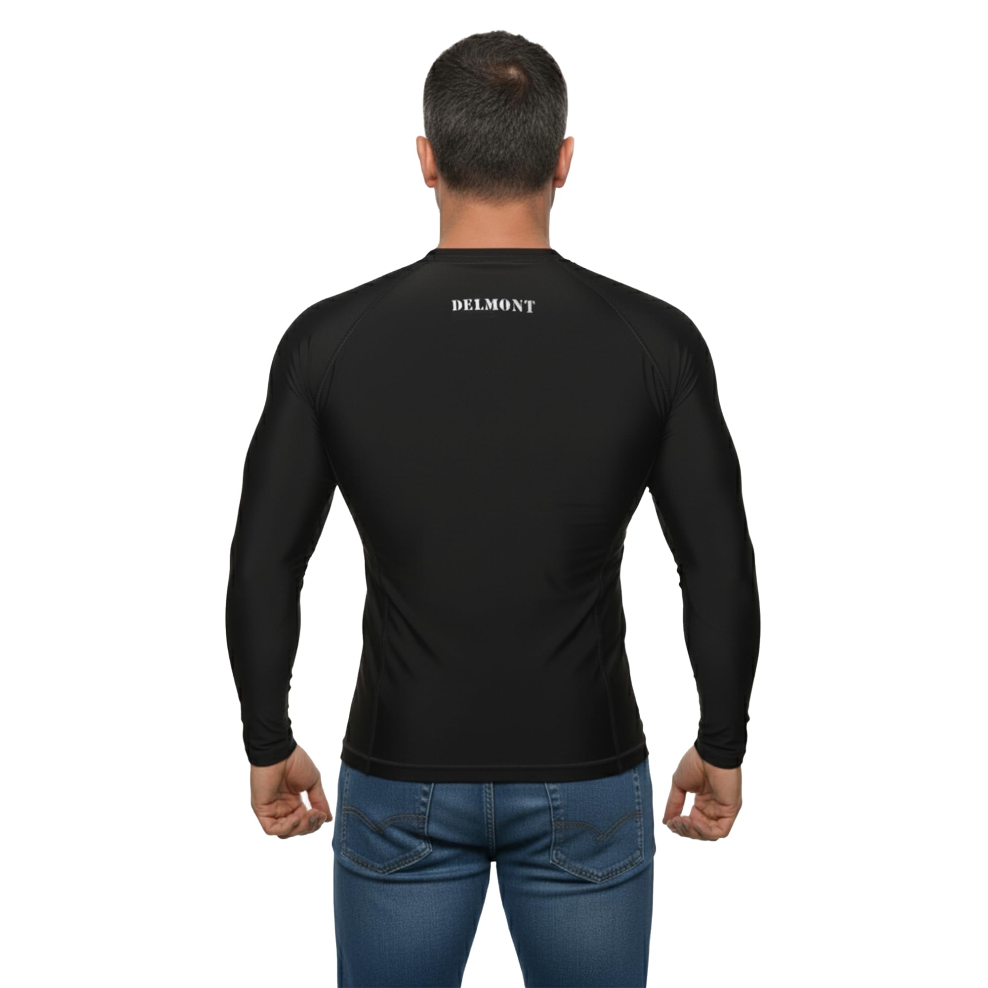 Delmont Men’s BJJ Rash Guard Long Sleeve Compression Fit No Gi Jiu Jitsu Shirt,
