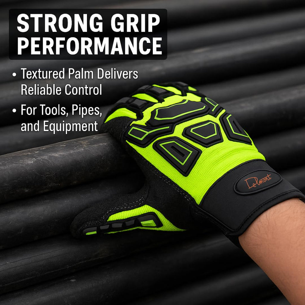 Delmont High Impact Work Gloves for Men – Impact Resistant Safety Gloves, High Visibility Anti-Vibration Mechanic Work Gloves