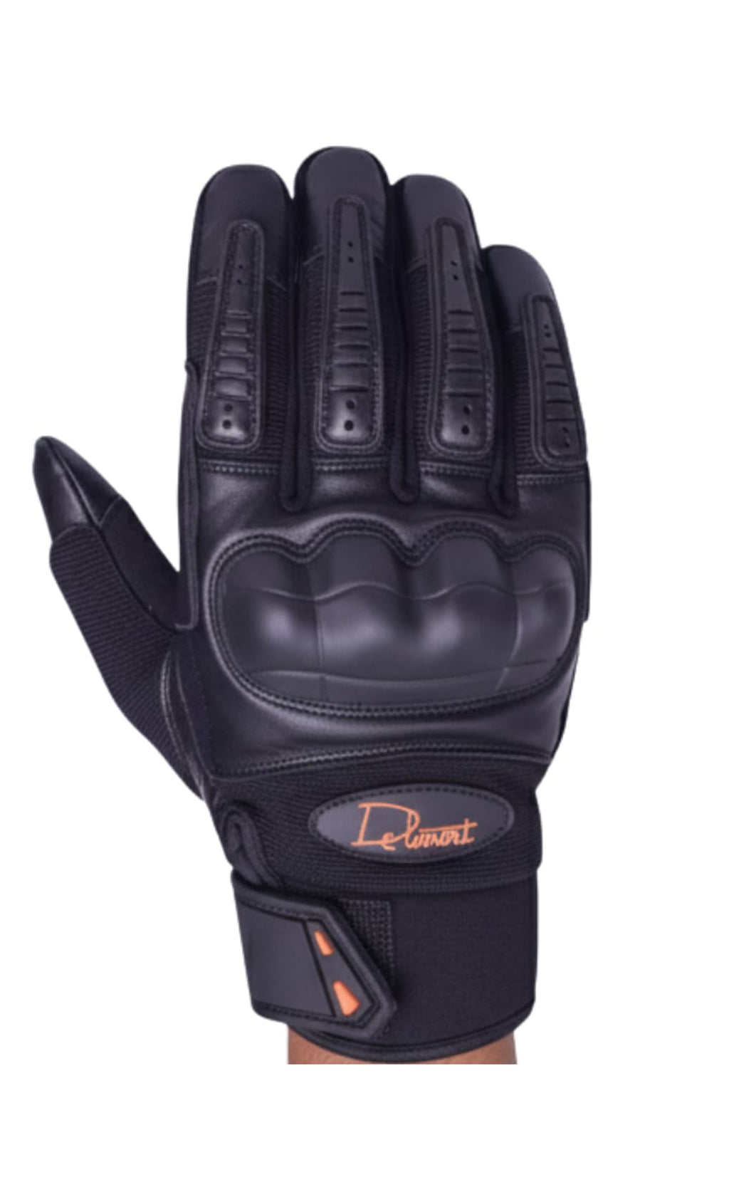 Delmont Tactical Gloves Black Leather, Stealth Operator Strike Patrol Protective Knuckle Motorcycle Gloves for Men & Women, Airsoft Shooting Training Riding Biking Sports Impact Resistant Grip