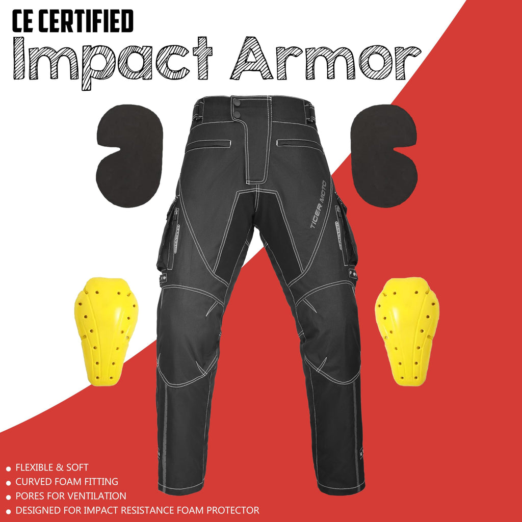 Black Motorcycle Riding Pants for Men – Waterproof & Windproof Touring Trousers with CE Armor, Reflective Strips