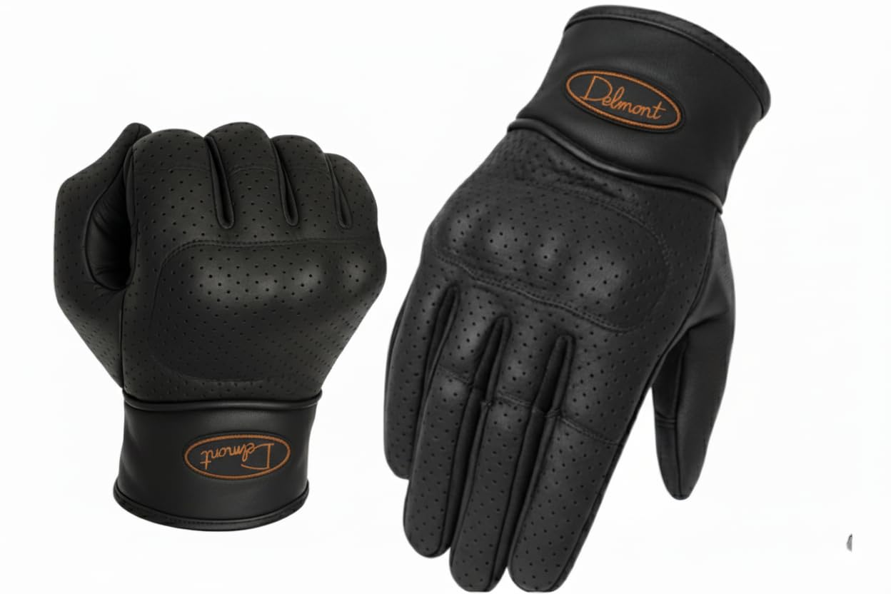 Delmont Tactical Gloves Black Leather, Stealth Operator Strike Patrol Protective Knuckle Motorcycle Gloves for Men & Women, Airsoft Shooting Training Riding Biking Sports Impact Resistant Grip