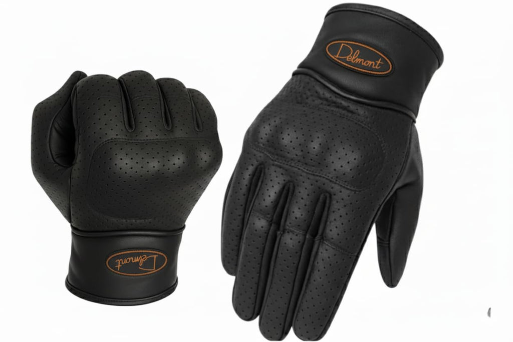 Delmont Tactical Gloves Black Leather, Stealth Operator Strike Patrol Protective Knuckle Motorcycle Gloves for Men & Women, Airsoft Shooting Training Riding Biking Sports Impact Resistant Grip