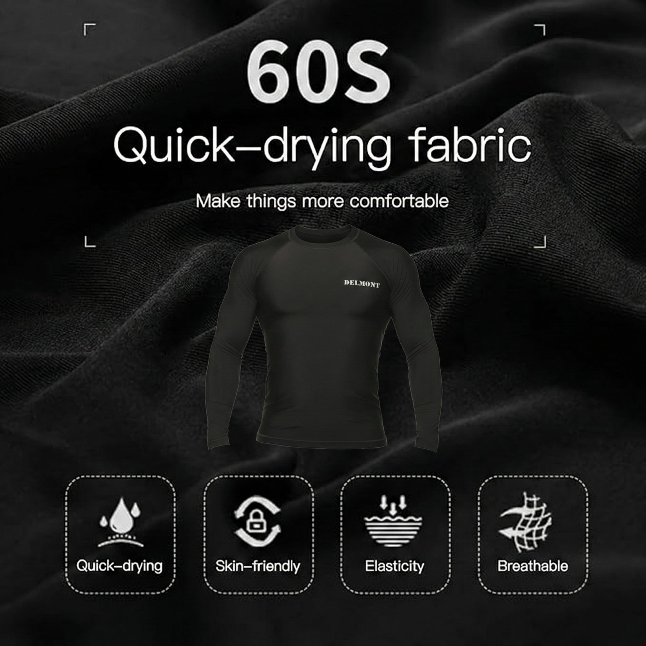 Delmont Men’s BJJ Rash Guard Long Sleeve Compression Fit No Gi Jiu Jitsu Shirt,