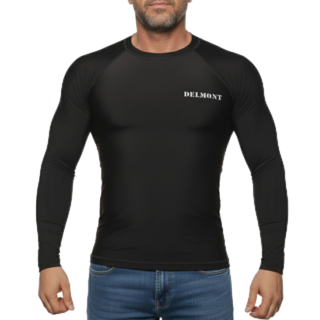 Delmont Men’s BJJ Rash Guard Long Sleeve Compression Fit No Gi Jiu Jitsu Shirt,