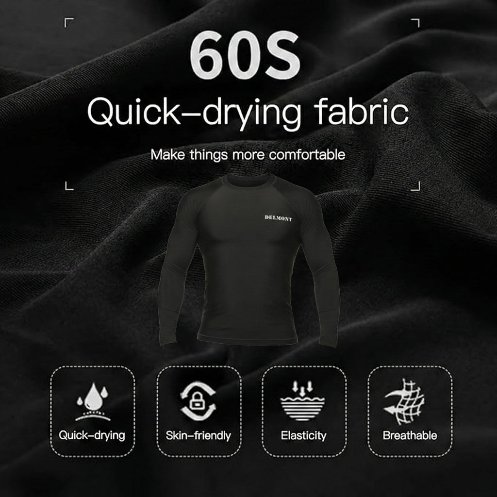 Delmont Men’s BJJ Rash Guard Long Sleeve Compression Fit No Gi Jiu Jitsu Shirt,