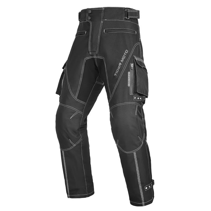 Black Motorcycle Riding Pants for Men – Waterproof & Windproof Touring Trousers with CE Armor, Reflective Strips