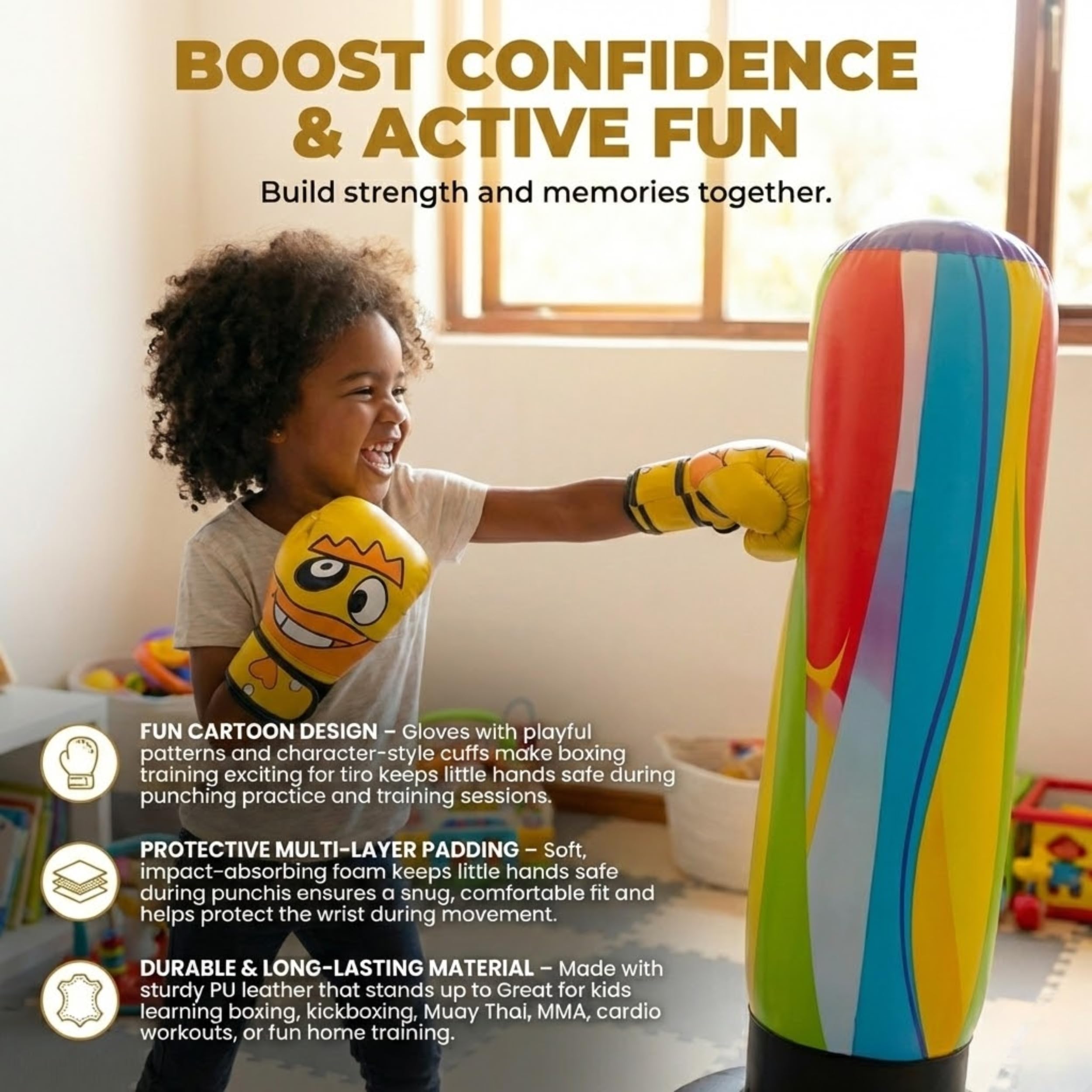 Kids Boxing Gloves – Cartoon Design Training Gloves for Boys & Girls | Comfortable Padding, Secure Wrist Support for Boxing, Kickboxing & Martial Arts
