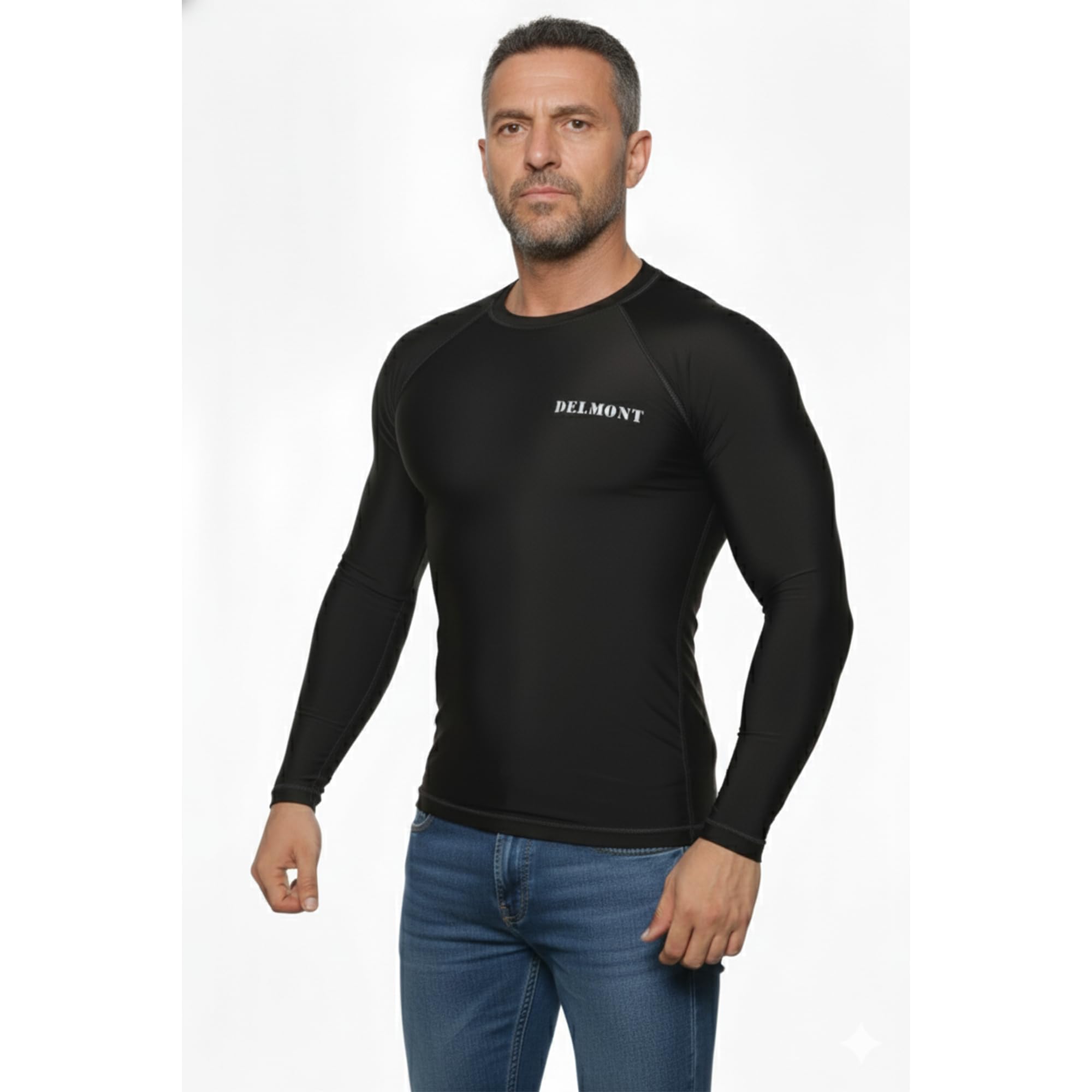 Delmont Men’s BJJ Rash Guard Long Sleeve Compression Fit No Gi Jiu Jitsu Shirt,
