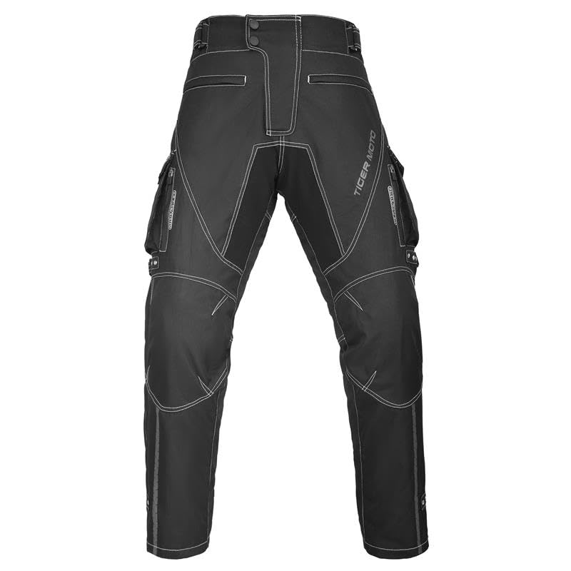 Black Motorcycle Riding Pants for Men – Waterproof & Windproof Touring Trousers with CE Armor, Reflective Strips