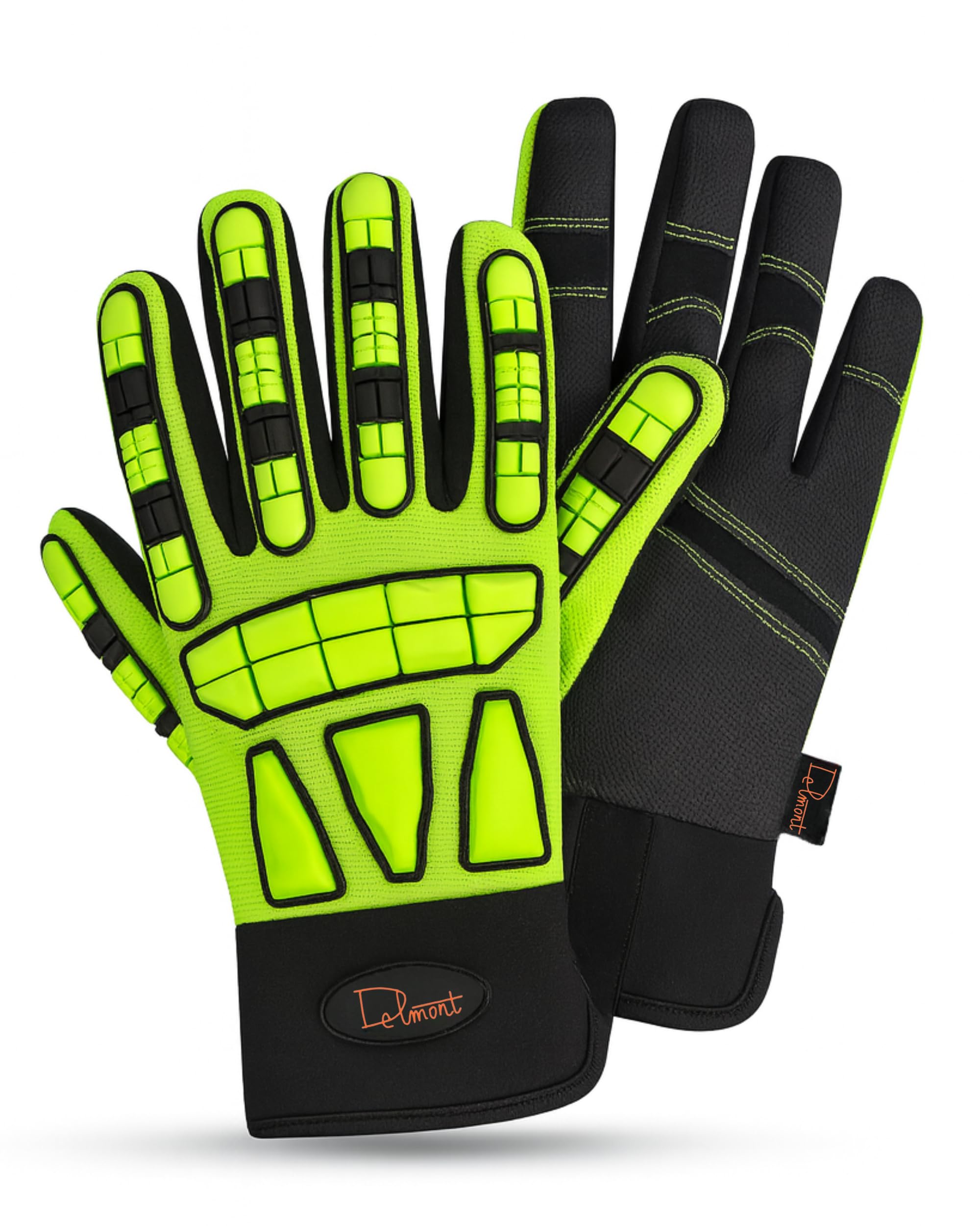 Delmont High Impact Work Gloves for Men – Impact Resistant Safety Gloves, High Visibility Anti-Vibration Mechanic Work Gloves