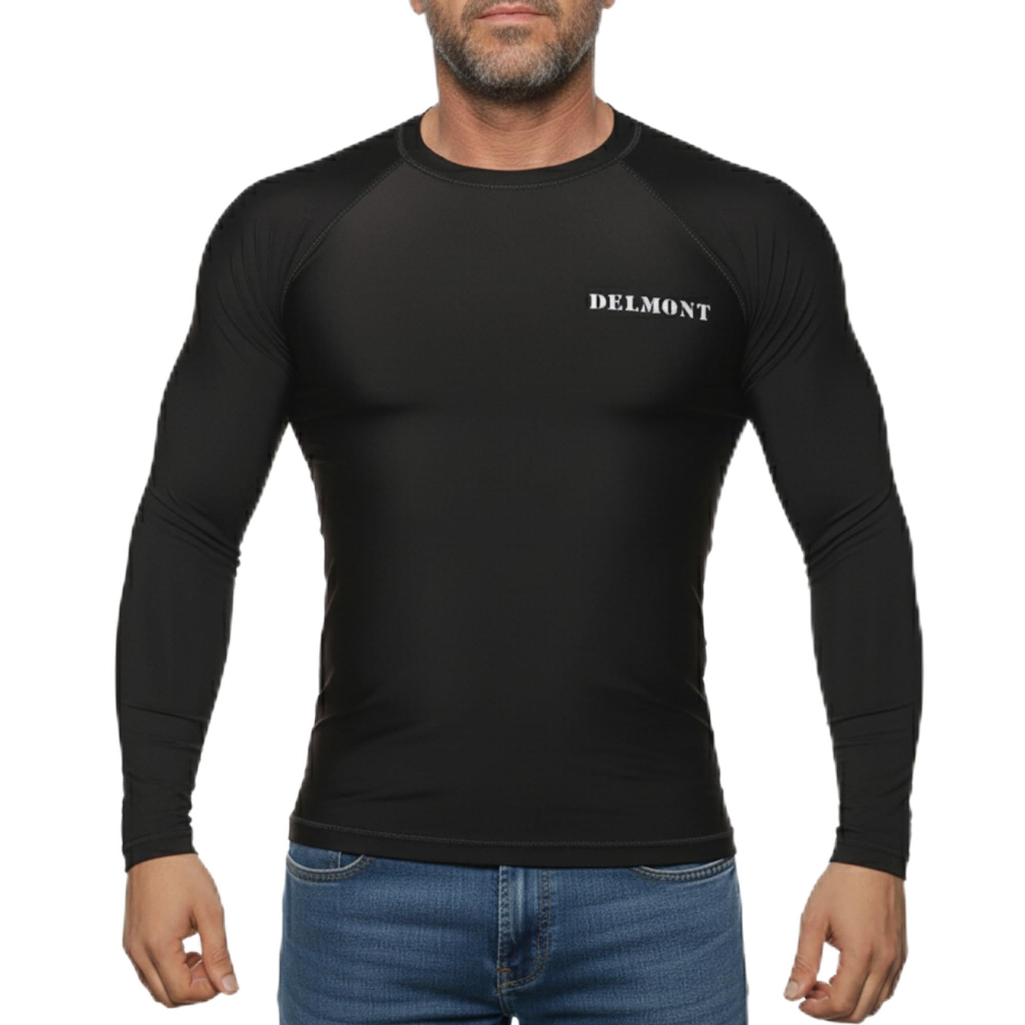 Delmont Men’s BJJ Rash Guard Long Sleeve Compression Fit No Gi Jiu Jitsu Shirt,