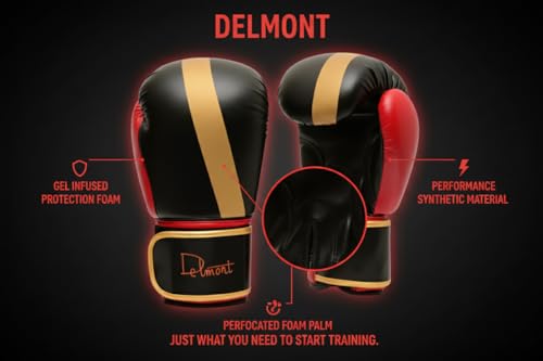 Delmont Boxing Gloves for Men and Women - Heavy Bag, Kickboxing, Sparring & Training Gloves with Multi-Layer Padding, Wrist Support & Breathable Lining
