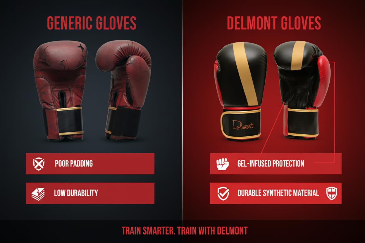 Delmont Boxing Gloves for Men and Women - Heavy Bag, Kickboxing, Sparring & Training Gloves with Multi-Layer Padding, Wrist Support & Breathable Lining