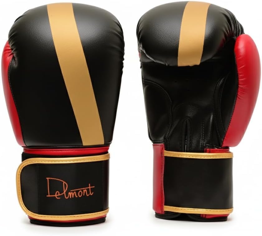 Delmont Boxing Gloves for Men and Women - Heavy Bag, Kickboxing, Sparring & Training Gloves with Multi-Layer Padding, Wrist Support & Breathable Lining
