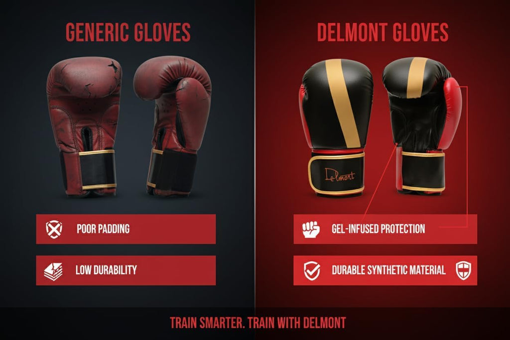 Delmont Boxing Gloves for Men and Women - Heavy Bag, Kickboxing, Sparring & Training Gloves with Multi-Layer Padding, Wrist Support & Breathable Lining