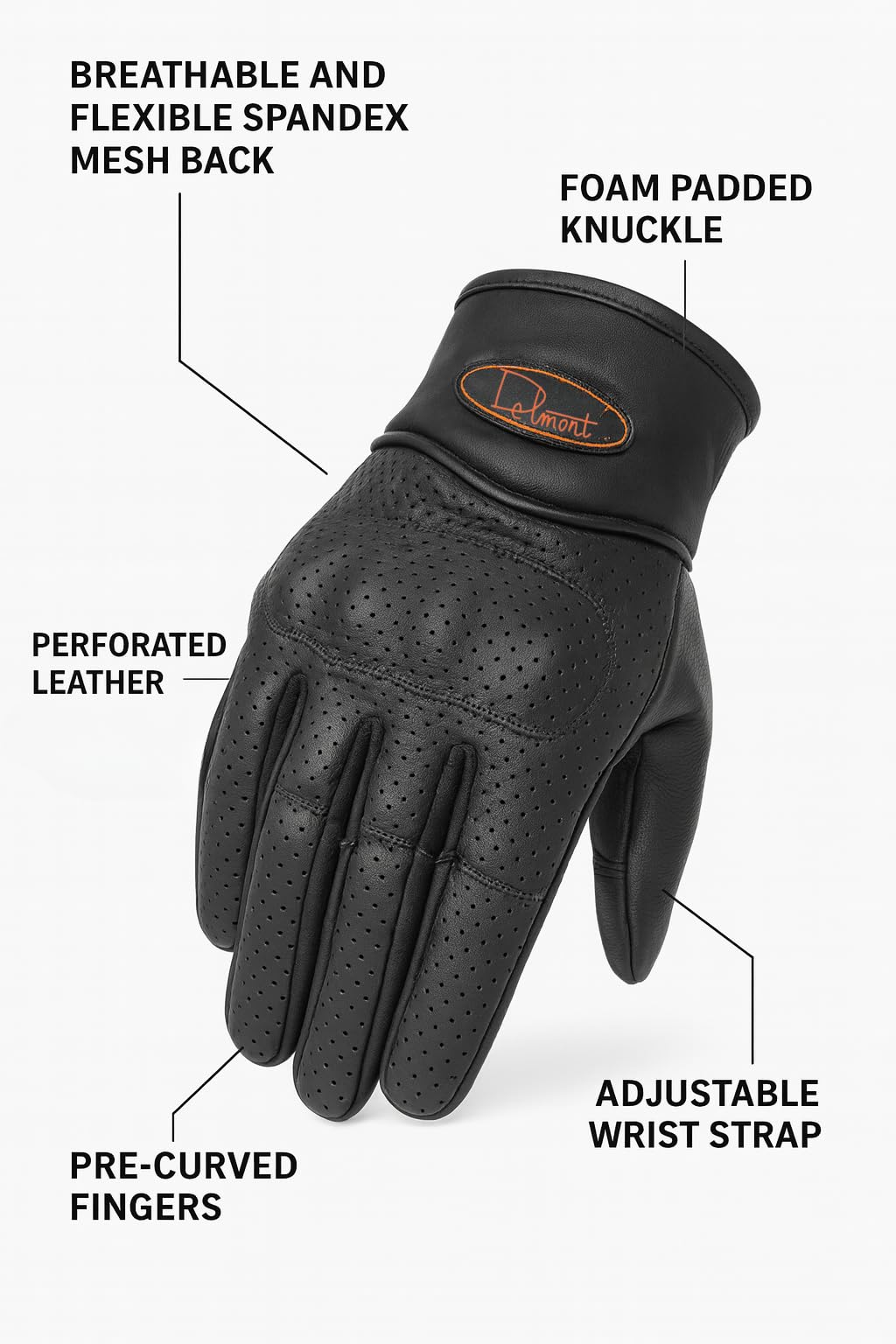 Delmont Tactical Gloves Black Leather, Stealth Operator Strike Patrol Protective Knuckle Motorcycle Gloves for Men & Women, Airsoft Shooting Training Riding Biking Sports Impact Resistant Grip