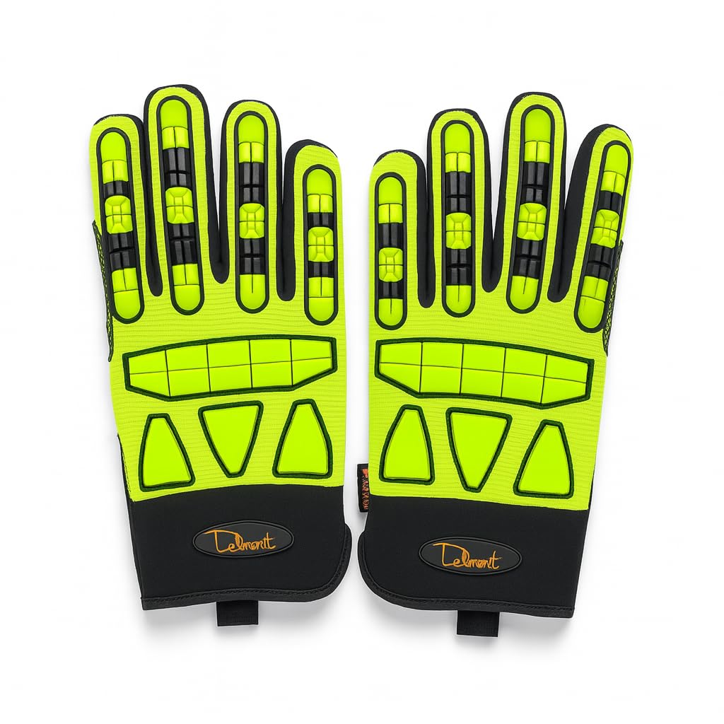 Delmont High Impact Work Gloves for Men – Impact Resistant Safety Gloves, High Visibility Anti-Vibration Mechanic Work Gloves