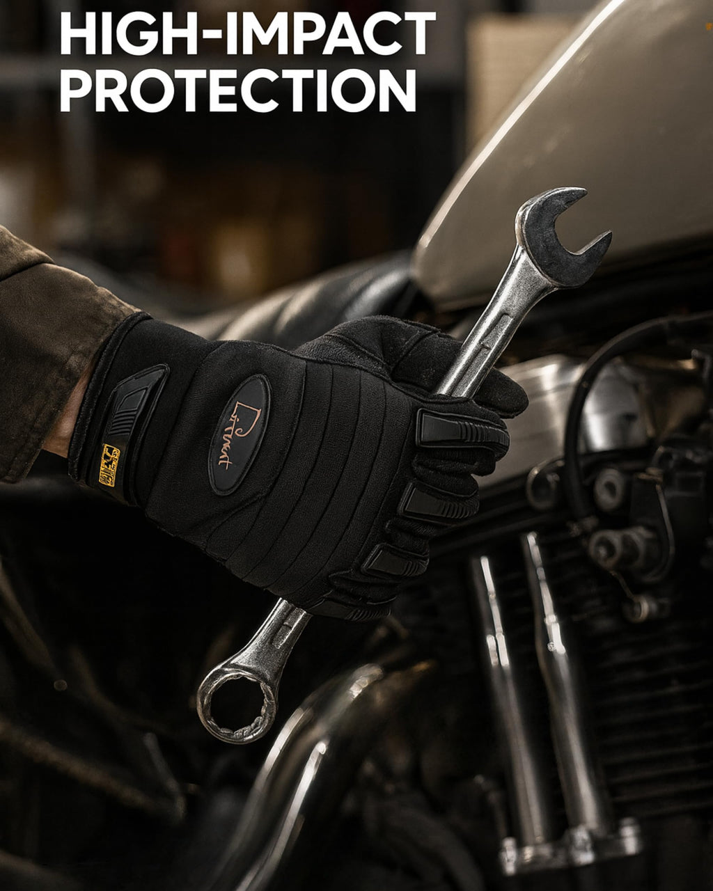 Delmont Tactical Gloves Black Leather, Stealth Operator Strike Patrol Protective Knuckle Motorcycle Gloves for Men & Women, Airsoft Shooting Training Riding Biking Sports Impact Resistant Grip