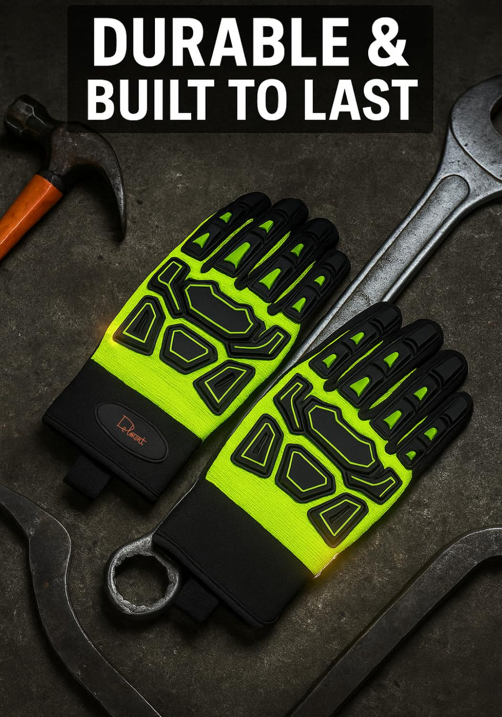 Delmont High Impact Work Gloves for Men – Impact Resistant Safety Gloves, High Visibility Anti-Vibration Mechanic Work Gloves