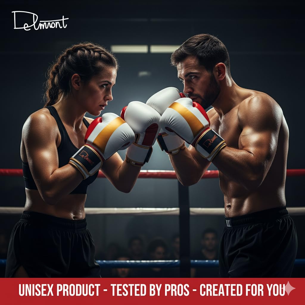 Delmont Boxing Gloves for Men and Women - Heavy Bag, Kickboxing, Sparring & Training Gloves with Multi-Layer Padding, Wrist Support & Breathable Lining