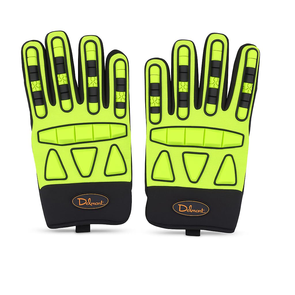 Delmont High Impact Work Gloves for Men – Impact Resistant Safety Gloves, High Visibility Anti-Vibration Mechanic Work Gloves