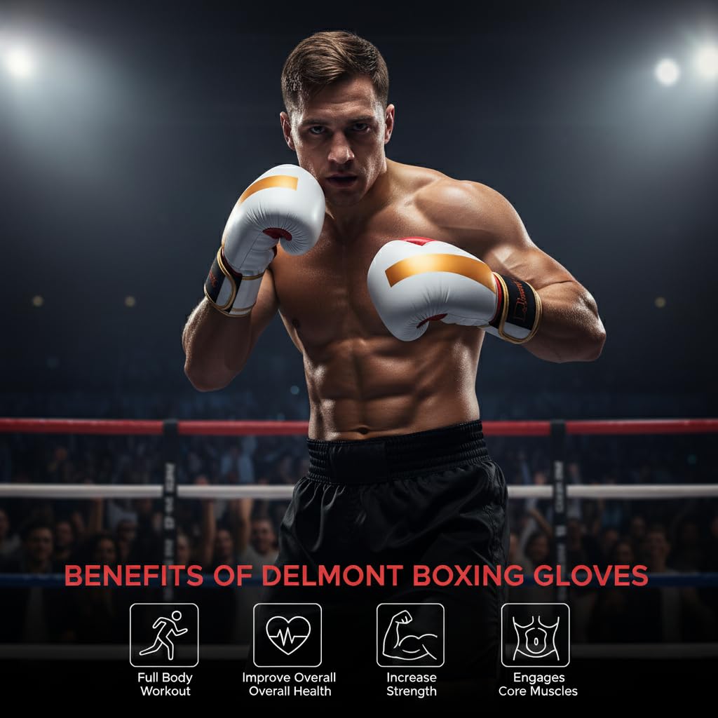 Delmont Boxing Gloves for Men and Women - Heavy Bag, Kickboxing, Sparring & Training Gloves with Multi-Layer Padding, Wrist Support & Breathable Lining