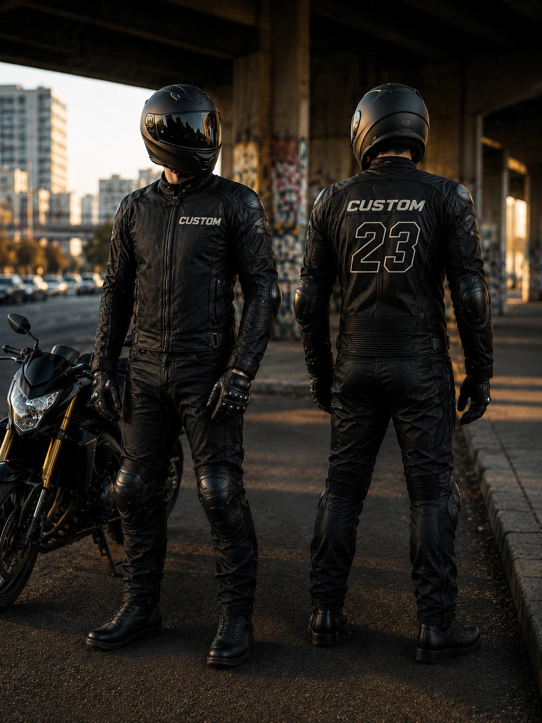 FULLY CUSTOM Urbanite Leather Motorcycle Suit CE Level 2 Armor Racing Riding Gear